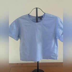 J.Crew Light Blue Cotton Boxy Blouse Size 4 Minimalist Short Sleeve Keyhole Back